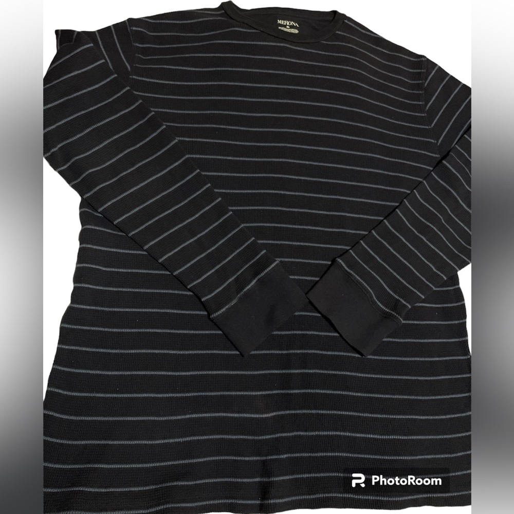 Merona Crew Neck Waffle Top• Light Blue Stripes on Navy • Mens XL
